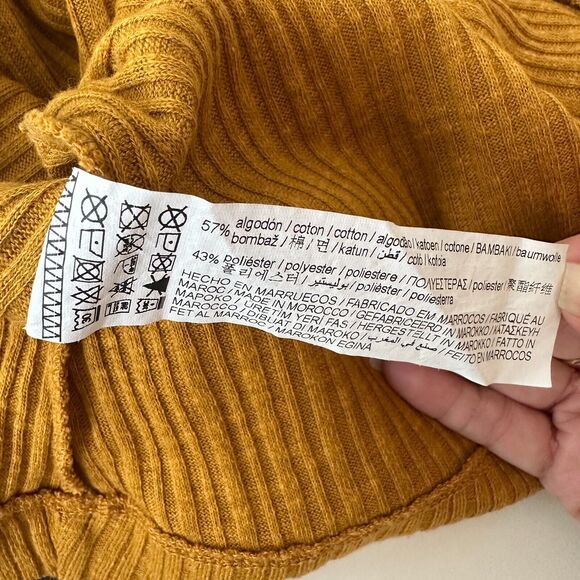 Pull & Bear Golden Yellow Cotton Rib Long Sleeve VNeck Button Up Mini Dress S - Picture 7 of 13